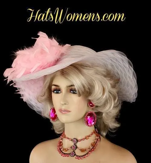 White Wedding Hats With Pink Feathers, White Bridal Hats Headpieces, White Formal Hats For Woman, Kentucky Derby Hats, Royal Ascot Hats, Melbourne Cup Hats