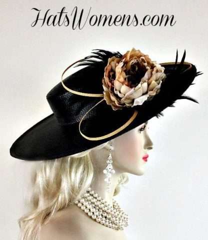 Ladies Black Fashion Hats, Designer Hats For Women, Black Gold Brown Green Ivory Beige Special Occasion Hat, Winter Spring Summer Fall Dress Hat For Woman