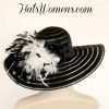 Women's Black Belmont Stakes Hats, Black White Hats For The Preakness Stakes, Black Hats With White Feathers, Black Formal Church Hats With Roses