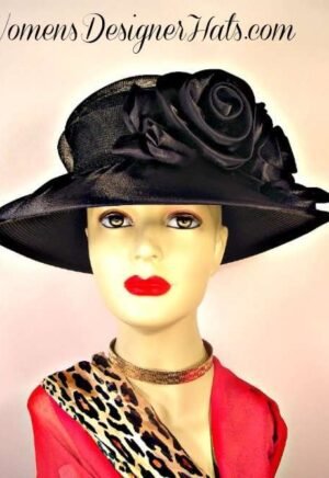 Black Satin Dress Hat For Women, Women's Designer Hats, Satin Wedding Bridal Mother Of The Bride Hats, Black Funeral Hats, Haute Couture Hats For Women