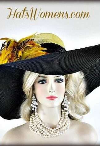 Ladies Maryland Preakness Stakes Fashion Straw Hat, Kentucky Derby Hats, Couture Designer Dress Hats For Women, Wide Brimmed Wedding Bridal Church Hats