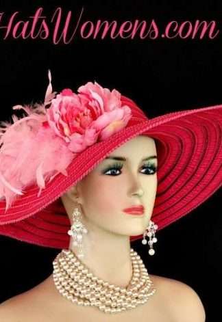 Ladies Hot Pink Kentucky Derby Hats, Hot Pink Church Hats With Feathers Flowers, Church Hats, Couture Hats, Special Occasion Dress Hats