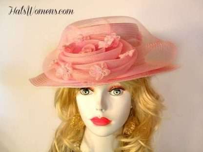 Ladies Pink Designer Hats, Hats With Large Bows, Couture Pink Fashin Hats, Pink Bridal Wedding Church Hats, Hats For Women