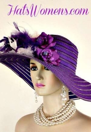 Purple White Kentucky Derby Hats, Purple Wide Brim Haute Couture Fashion Hats, Bespoke Hats For Women Bridal, Hats For Horse Races, Saratoga Racings, Melbourne Cup, Royal Ascot Hats