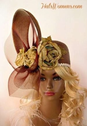 Brown Pillbox Hats, Taupe Beige Brown Church Hats, Couture Fashion Hats For Women, Hats For Women, Ladies Wedding Dress Bridal Hats