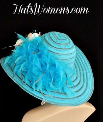 Woman's Turquoise Blue Church Hat, Bridal Hat, Woman's Formal Hat, Women's Designer Hats, Dress Hats, Melbourne Cup Hats