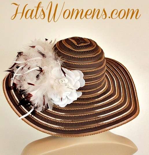 Brown White Spring Summer Sun Hats, Feather Hats, Cruise Wear Beach Casual Dress Hats Woman, Fashion Designer Special Occasion Hat
