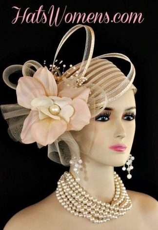 Ladies Beige Couture Cocktail Pillbox Hat, Bridal Wedding Church Hats, Hats For Brides, Mother Of The Bride Dress Hats Woman