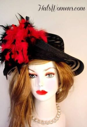 Ladies Church Hats, Hats With Feathers, Black Red Ivory Pink Orange White Designer Hats, Kentucky Derby Hats, Woman's Fashion Dress Hat Hats