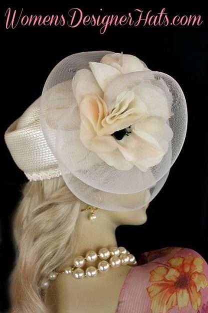 Ivory Green Pillbox Bridal Wedding Hat Hats, Ivory Pillbox Designer Fashion Hats For Women, Ladies Dress Church Hats, Hats Women's Horse Racing Hats