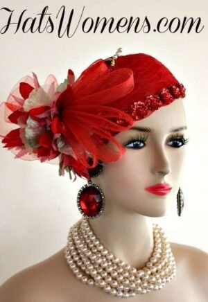 Ladies Red Cocktail Hats, Formal Dress Hats For Women, Mother Of The Bride Hats, Couture Women's Designer Fashion Hat Hats