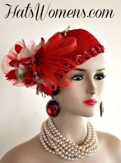 Ladies Red Cocktail Hats, Formal Dress Hats For Women, Mother Of The Bride Hats, Couture Women's Designer Fashion Hat Hats