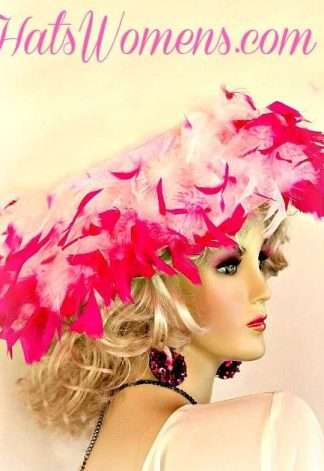 Soft Pink Designer Hat With Soft Pink And Hot Pink Feathers, Ladies Pink Fashion Hats, Designer Hats For Women, Ladies Church Hats, Hats For Weddings, Mother Of The Bride Fashion Hats
