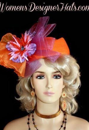 Couture Orange Pink Lavender Purple Pillbox Hat For Women, Pillboxes Hats, Ladies Formal Orange Pillbox Church Hat Hats, Hats For Women, Bridal Wedding