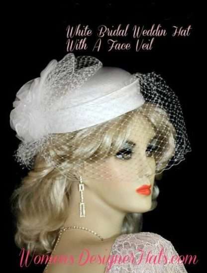 Ladies White Satin Pillbox Hat Birdcage Veil, White Brides Bridal Cocktail Hat Hats, Bridal Wedding White Headpiece Headpieces Woman