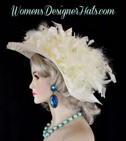 Women's Designer Red Couture Dress Wedding Hat, Choose Hat And Feather Colors, Church Formal Fashion Hats - Image 15