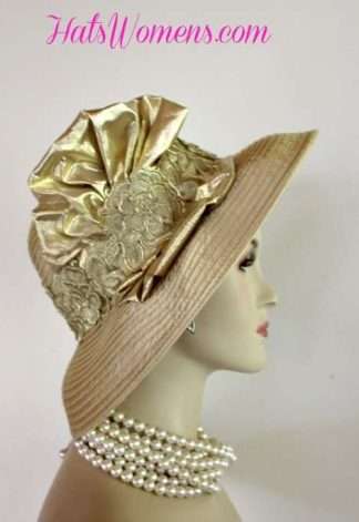 Antique Metallic Gold Designer Hats For Woman, Ladies Fashion Hats, Hats For Wedding Guests, Bridal Brides Bridesmaids Hats, Mother Of The Bride Millinery, Couture Headwear For Woman Lady's