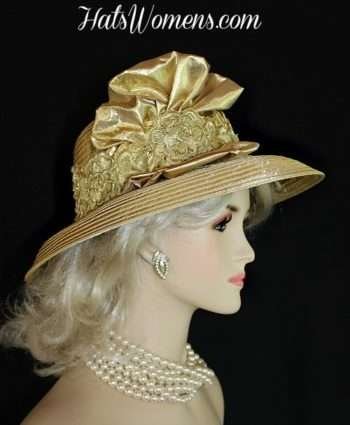 Gold Formal Church Hats With Embroidery, Hats For Wedding Guests, Kentucky Derby Hats, Hats For Holidays, Bridal Hats