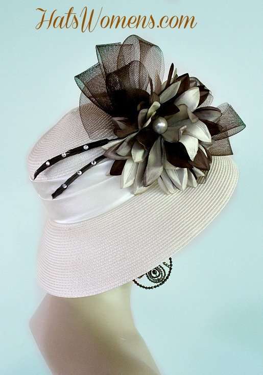 Ladies Ivory Brown Beige Dress Hat, Hats For Wedding Guests, Mother Of The Bride Hat, Bridal Formals Headpiece Accessory