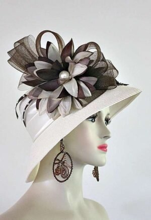 Hats For Women, Ivory Beige Brown Formal Church Hat, Women's Designer Fashion Hat Hats, Bridal, Hats For Weddings