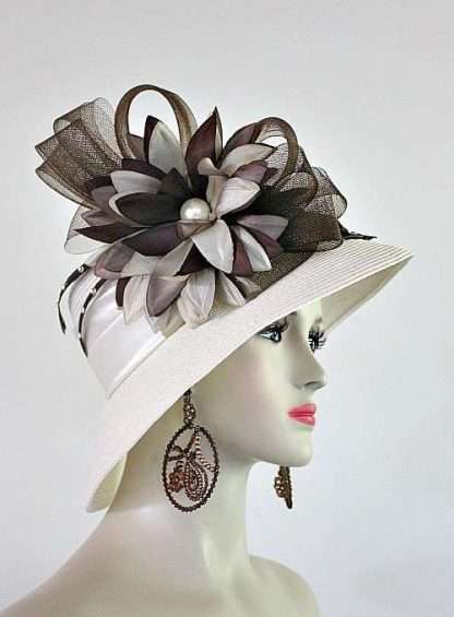 Hats For Women, Ivory Beige Brown Formal Church Hat, Women's Designer Fashion Hat Hats, Bridal, Hats For Weddings
