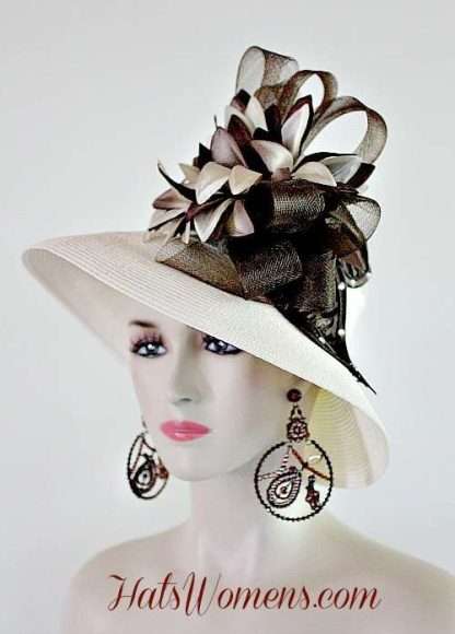 Designer Hats For Woman, Women's Church Tea Party Hat, Ivory Brown Beige Formal Hats, Royal Ascot Hats, Melbourne Cup Racing Hat