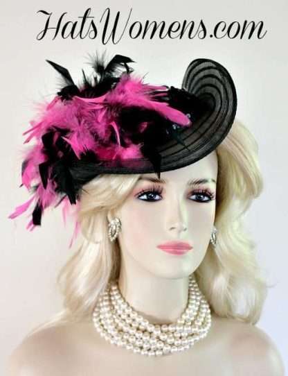 Black Satin Cocktail Hat Hats, Wedding Fascinators Bridal Headpiece Couture, Victorian Era Funeral Hats, Kentucky Derby Hats, Tea Party Hats