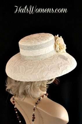 Designer Fashion Ivory Hat For Bridal Luncheons Showers, Ivory White Black Formal Church Hat, Dressy Elegant Woman's Couture Hat