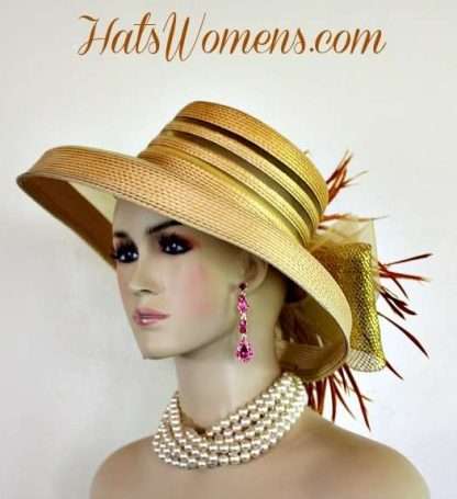 Kentucky Derby Hats, Hats For Horse Races, Melbourne Cup Hats, Gold Designer Hats For Wedding Guests, Ladies Dress Hats