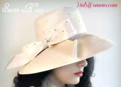 Ladies Ivory White Satin Designer Formal Church Hat, Ivory Satin Mother Of The Bride Hats, Bridal Wedding Couture Satin Hats