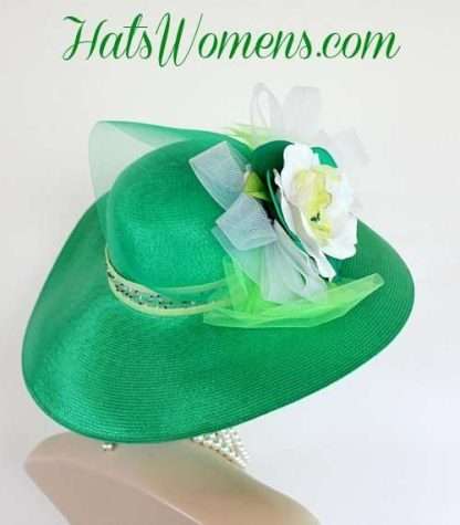 Kentucky Derby Hats, Kelly Green Lime White Church Hats, Special Occasion Dress Hats, Bridal Couture Tea Party Hat, Hats For Women Ladies