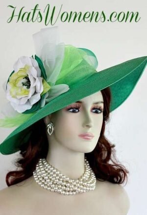 Kelly Green Designer Fashion Hat, Lime Green Hats, White Dress Hats, Hats For Weddings, Woman's Formal Hats, Bridal, Couture Runway Hat Millinery