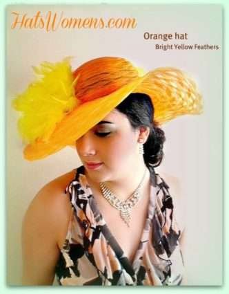 Women's Orange Lemon Yellow Designer Hat, Kentucky Derby Hats, Church Hats, Ladies Hats, Dress Hats, Couture Wedding Bridal Millinery Hats Headpiece Headwear