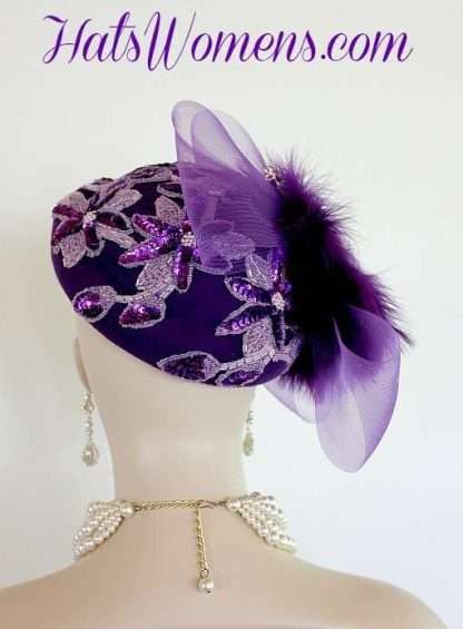 Haute Couture Purple Winter Wool Hat, Ladies Designer Hats, Formal Hats, Hats For Weddings Bridal Fashion Runway