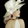 Women's Yellowish Ivory Satin Designer Church Hat, Ivory Formal Wedding Guest Hats, Mother Of The Bride Hats, Couture Bridal Satin Hat Headpiece Weddings