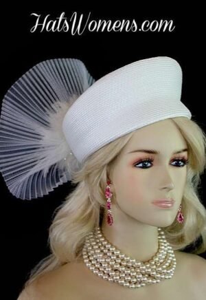Ladies White Metallic Silver Cocktail Hats, Hats For High Holidays, Women's Designer Church Hat, Wedding Hat Bridal Brides Headpiece
