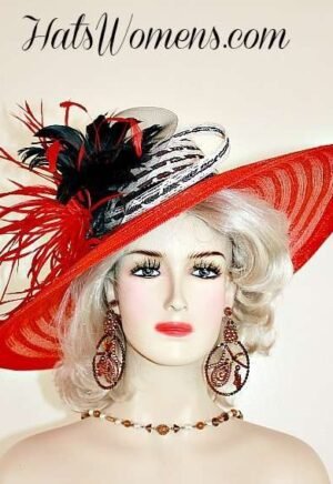 Ladies Red Black White Dress Hats, Designer Hats For Women, Woman's Kentucky Derby Hats, Melbourne Cup Australia Hat, Church Wedding Bridal Tea Hat Hats