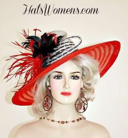 Ladies Red Black White Dress Hats, Designer Hats For Women, Woman's Kentucky Derby Hats, Melbourne Cup Australia Hat, Church Wedding Bridal Tea Hat Hats