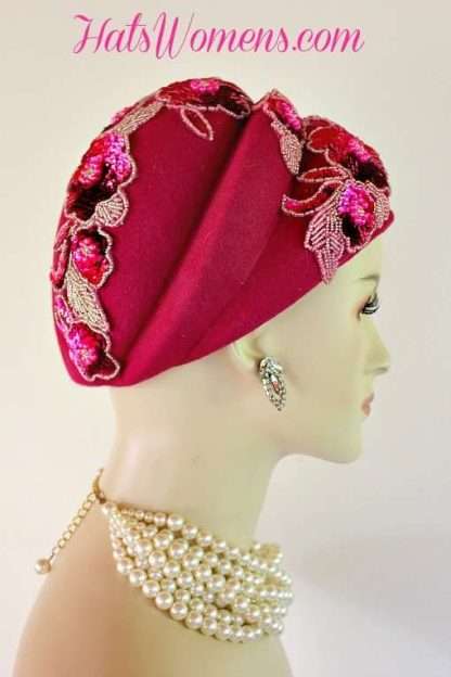 Ladies Magenta Fuchsia Hot Pink Beehive Winter Wool Designer Hat Hats, Cocktail Hats, Vintage Style Headwear Custom Millinery Woman, Women's Designer Fashion Wedding Church Hats, Bridal Couture Cocktail Hat Headpiece