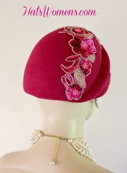 Winter Wool Magenta Hot Pink Fuchsia Beehive 1950's Style Hat, Dress Hats For Women, Fashion Hats, Designer Hats, Church Hats, Special Occasion Autumn Fall Hats