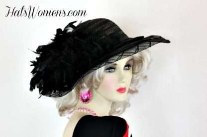Black Haute Couture Custom Made Church Wedding Hats With Feathers, Black Funeral Hats, Woman's Dress Hats, Spring Summer Winter Hats