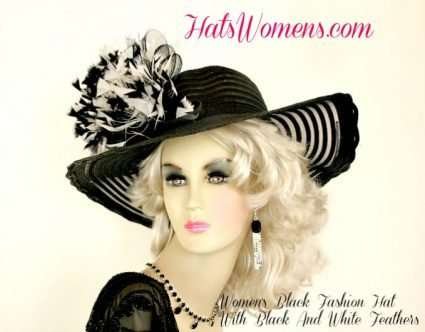 Women's Designer Formal Black And White Special Occasion Wedding Hat, Dress Hats For Women, Woman's Ladies Couture Custom Kentucky Derby Hats, Church Hats