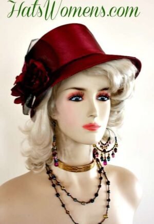 Women's Burgundy Wine Black Satin Formal Church Hat, Woman's Ladies Satin Church Wedding Bridal Formal Hat Hats, Kentucky Derby Hats, Ladies Satin Winter Hats, Cocktail Party Hats