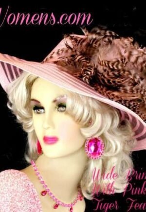 Women's Pink Brown Designer Church Hat With Feathers, Custom Kentucky Derby Hats For Women, Special Occasion Fashion Hats For Ladies