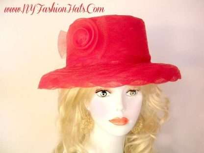 Ladies Women's Formal Red Church Wedding Hat, Red Dress Hats For Women, Elegant Kentucky Derby Hats, Tea Garden Party Hats, Bridal Couture Hats, Mother Of The Bride Hats For Wedding Guests