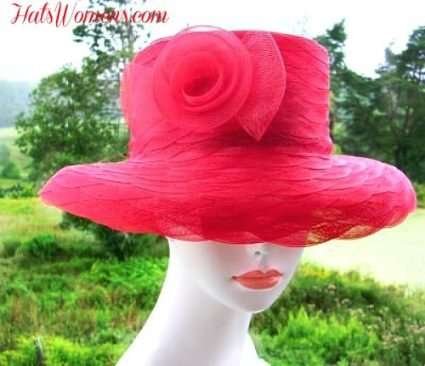 Woman's Red Fashion Hat, Dress Hats For Women, Haute Couture Designer Hats, Church Wedding Bridal Brides Hats, Custom Hats Headwear Millinery Women Woman