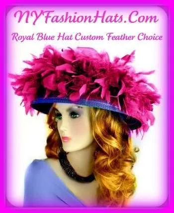 Royal Blue Fuchsia Hot Pink Dress Hat With Feathers, Designer Hats, Fashion Hats, Hats For Weddings, Hats For Church Formals, Special Occasion Hats