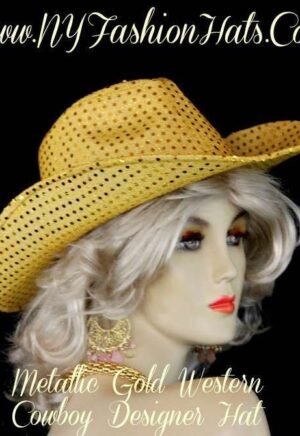 Metallic Gold Cowboy Western Hat, Ladies Wedding Dress Hats, Church Hats For Women