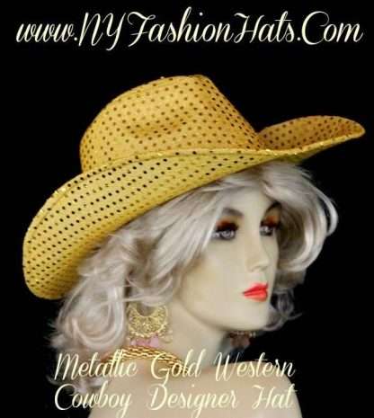 Metallic Gold Cowboy Western Hat, Ladies Wedding Dress Hats, Church Hats For Women