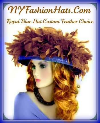 Ladies Royal Blue Brown Kentucky Derby Hat, Designer Hats With Feathers, Custom Dress Hats For Women, Ladies Hats, Church Hats, Mother Of The Bride Wedding Hats, Hats For Brides Special Occasion Formals Easter